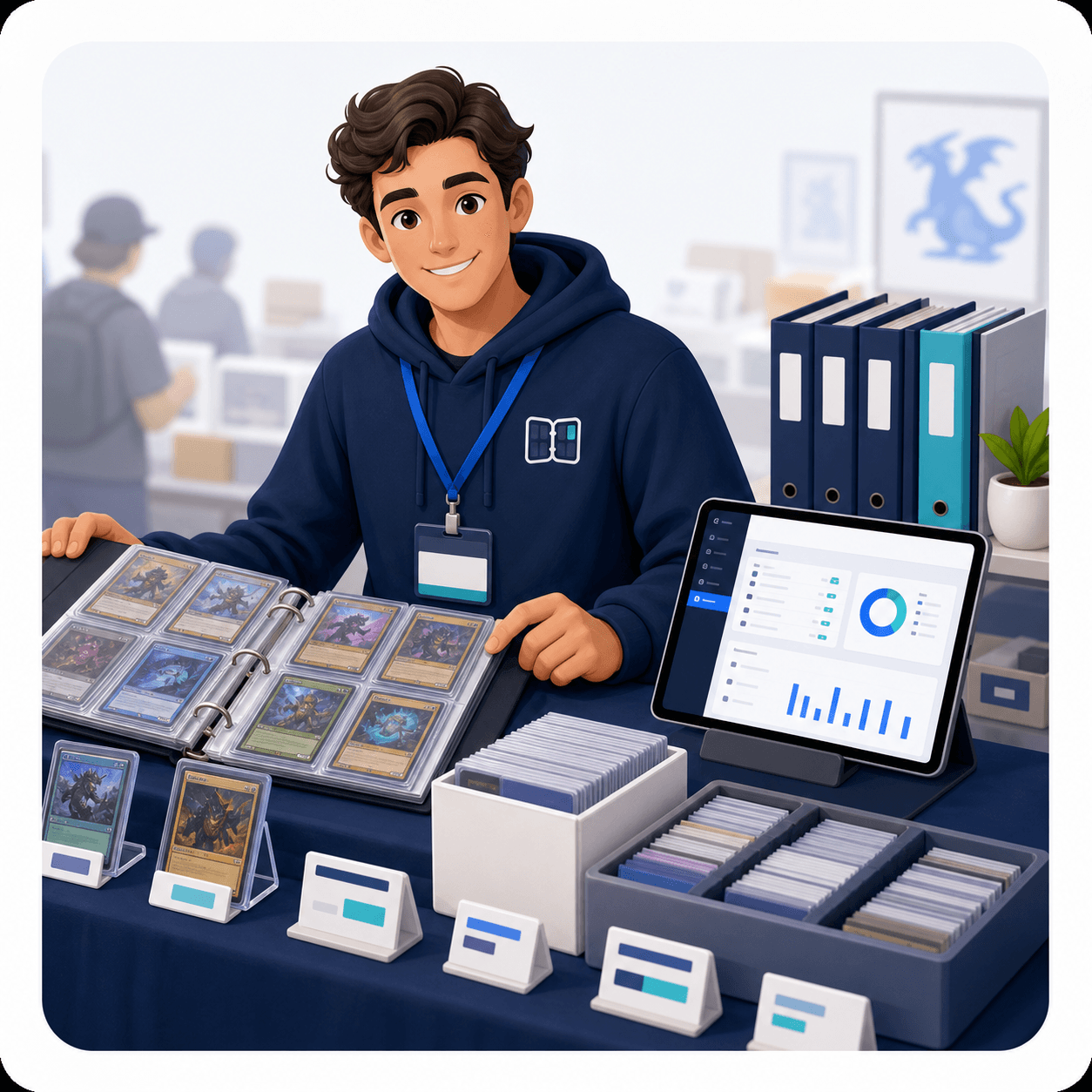 Vendor using Binder Pro for eBay trading card workflows